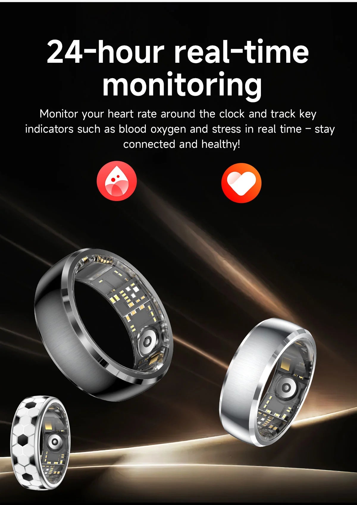 (Local USA)Football Smartring Incoming Call Vibration Alerts Smart Ring Gesture Control Messages Alarms Vibration Health Monitoring Smartring Women Men