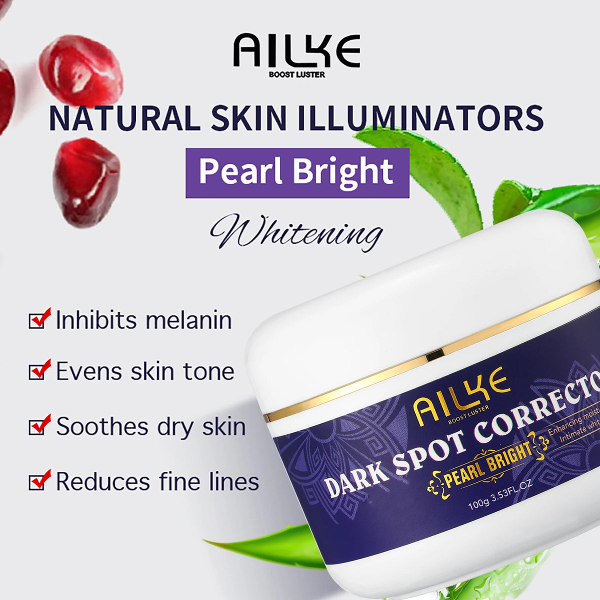 AILKE Double Glutathione Dark Spots Remover Face Cream, For Armpit, Elbows, Legs, White Spots, Age Spots, Sun Spots, Freckles