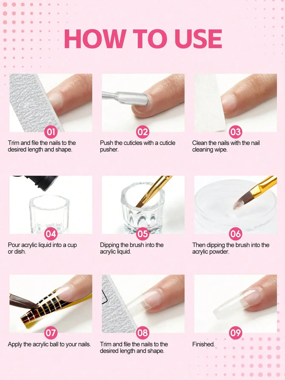 Acrylic Nail Kit Mini UV Lamp And Nail Drill 3 Acrylic Powders And 30ML Acrylic Liquid Top Coat Decoration Powder Nail Tips For Extension French Nail Summer Vacation Gift For Women