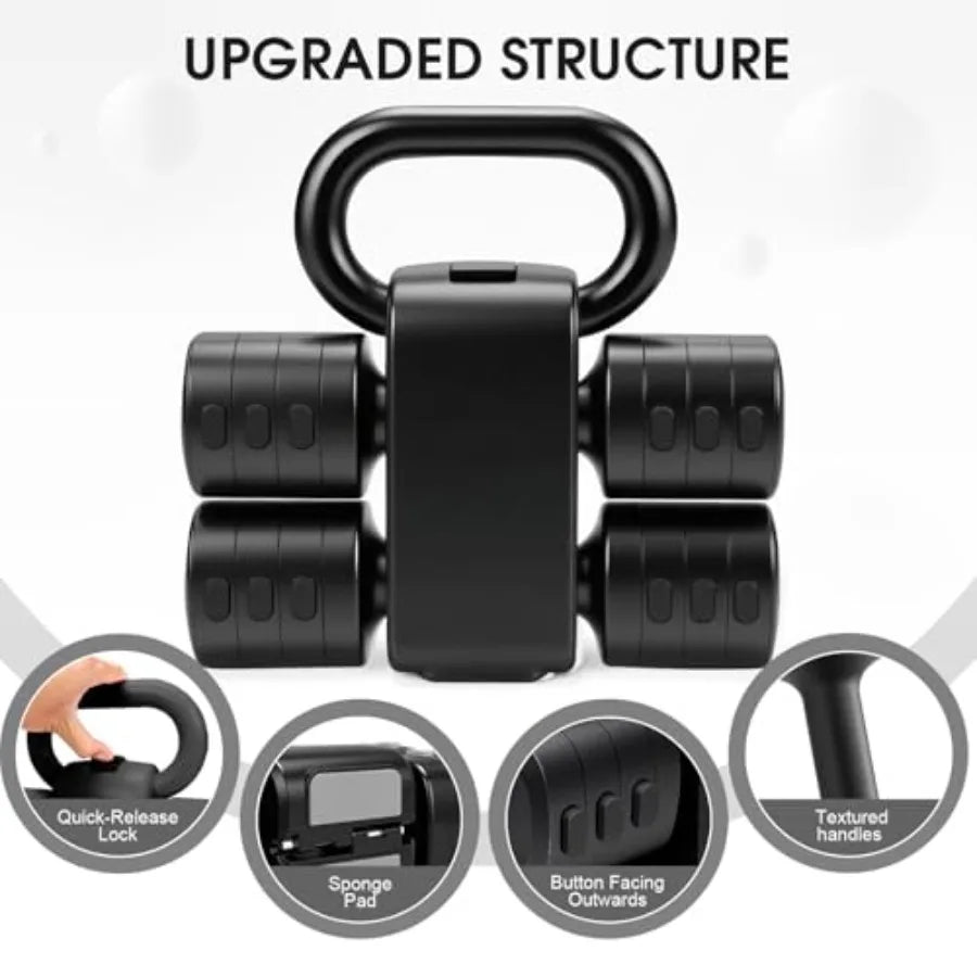 Home Exercise Training: Adjustable 2-in-1 Convertible Kettlebell Dumbbells Set Steel Black Quick-Change Weight Selection from 2
