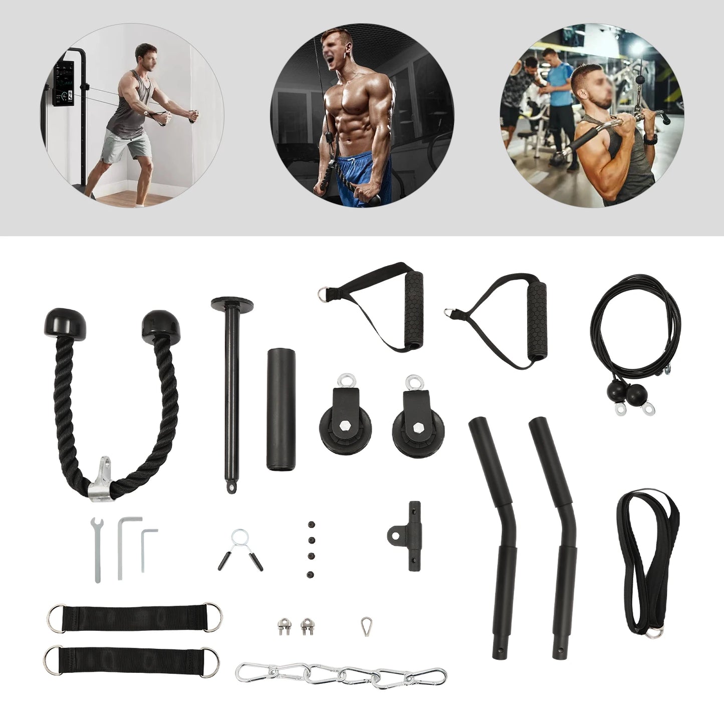 Pulley Gym Home Cable Workout Machine for Full Body Strength Training Silent Rollers Anti-Slip Grip, High Load Capacity 120kg