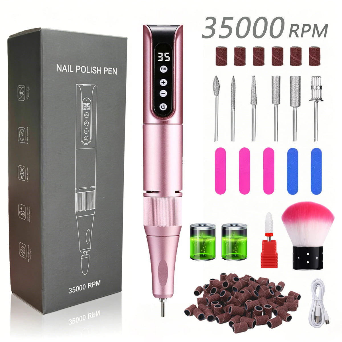 Professional Wireless Charging Electric Nail Drill Machine, Portable Nail File Grinder, Manicure Pedicure Kit for Home & Salon Use