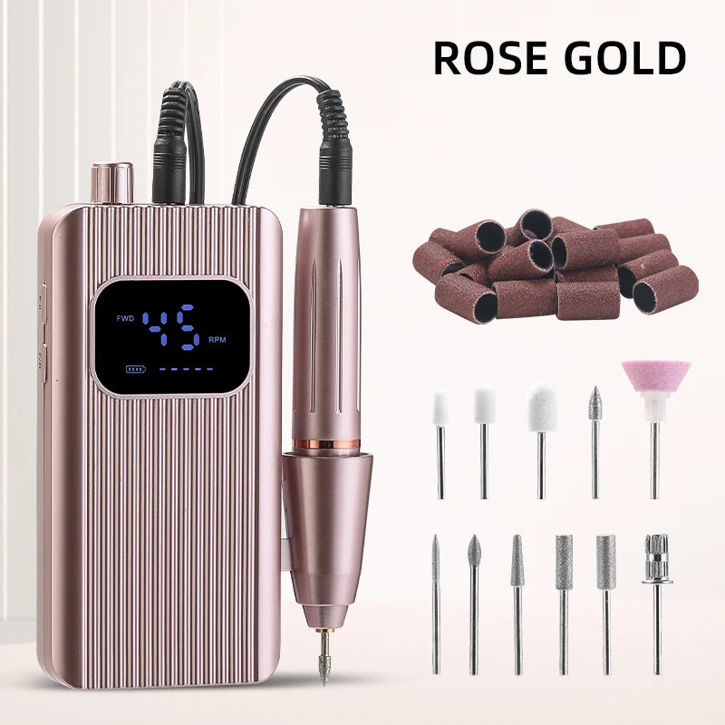 45000RPM Professional Electric Nail Drill Machine, Portable Rechargeable Nail File for Gel Nail Remover, Manicure Pedicure Polishing Tool for Salon & Home Use
