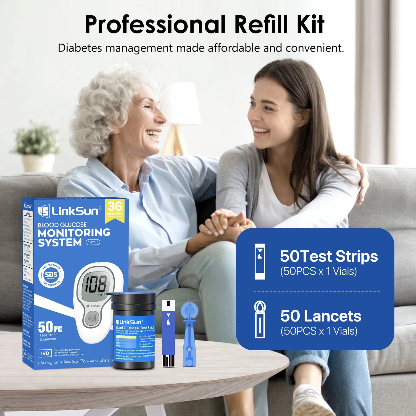Blood Glucose Meter LinkSun G-425-3 Glucometer 50/100pcs Diabetes Tester Blood Sugar Monitor Digital Glucosemeter Complete Kit
