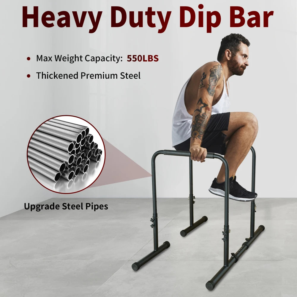Power Tower Dip Station with Adjustable Height, Heavy Duty and Multi-Function for Fitness Training