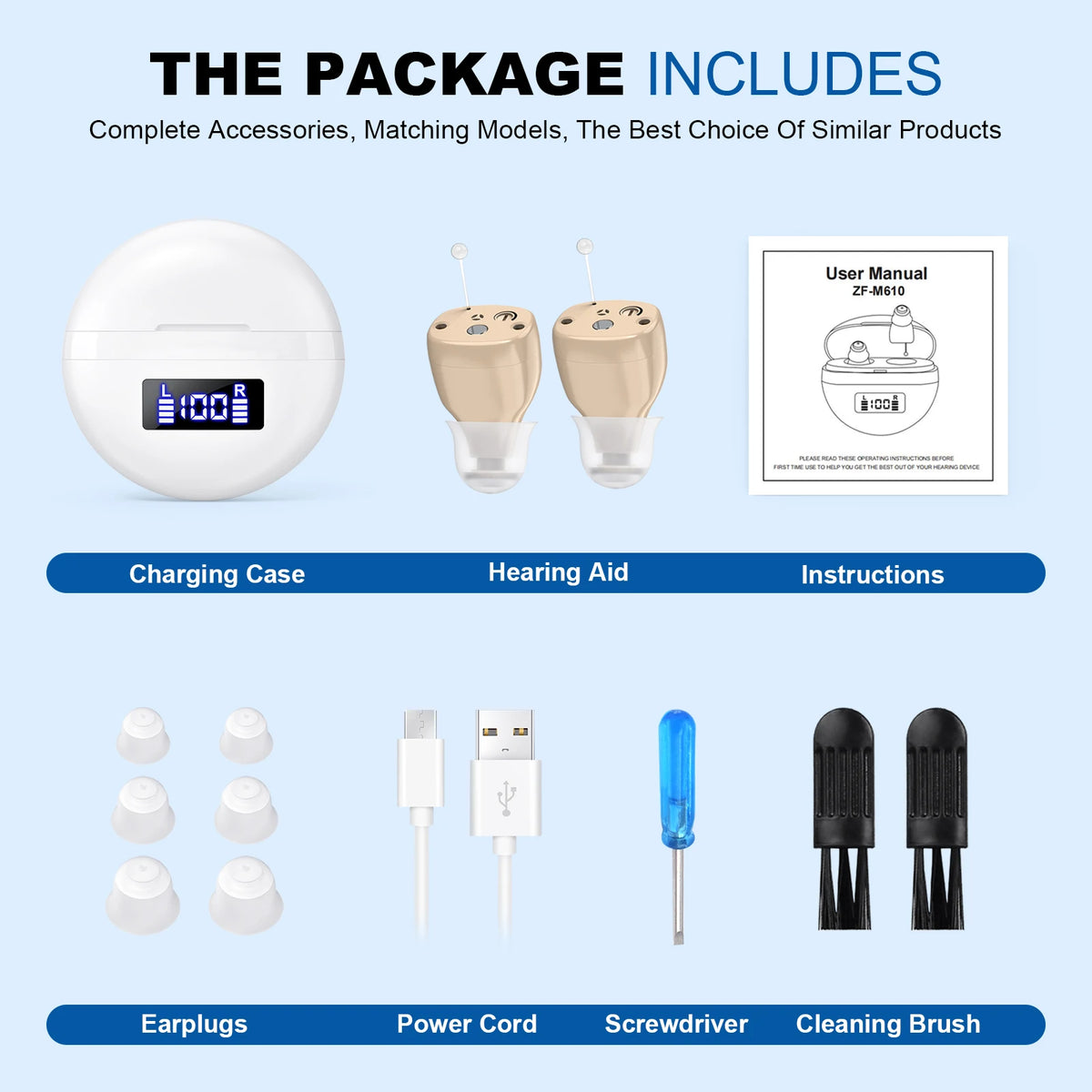 Mini In-ear Hearing Amplifiers Invisible Hearing Aids Adjustable Volume Hearing Aids With Rechargeable Display