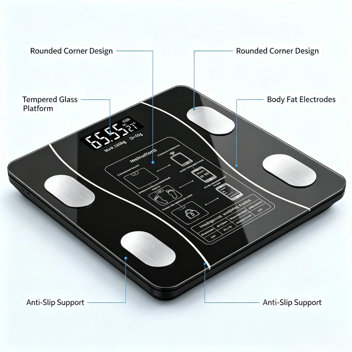 Digital Body Fat Scale, High Precision Body Composition Analyzer, Tempered Glass Bathroom Weight Scale with LCD Display for BMI, Body Fat, Weight Monitoring