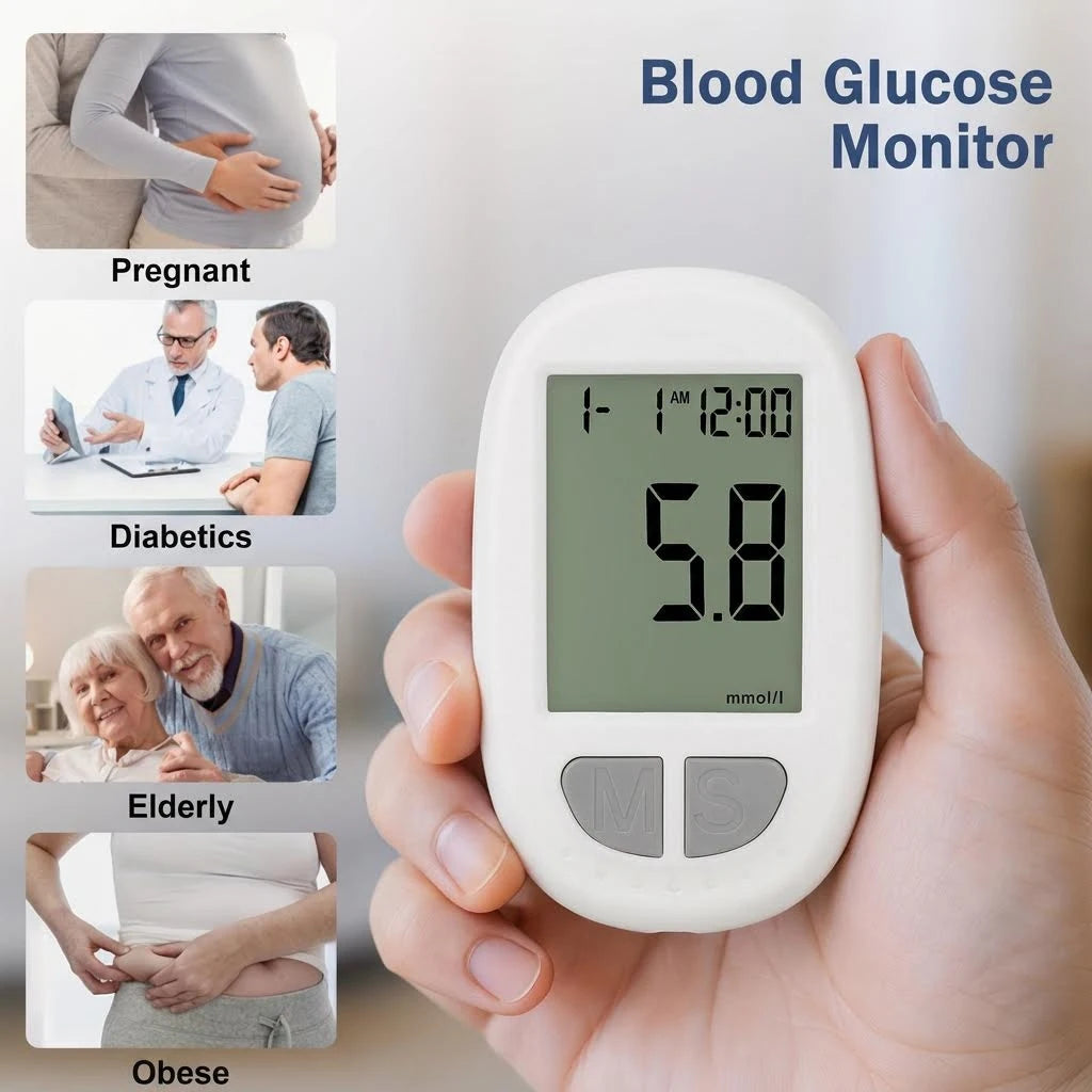 Blood Glucose Monitor Diabetes Tester Kit Medical Blood Sugar Meter Glucometer with 50 Test Strips 50 Lancets Lancing Device Portable Household Health Care Monitor for Elderly Pregnant Auto-Coding 10s Fast Result mmol/L High