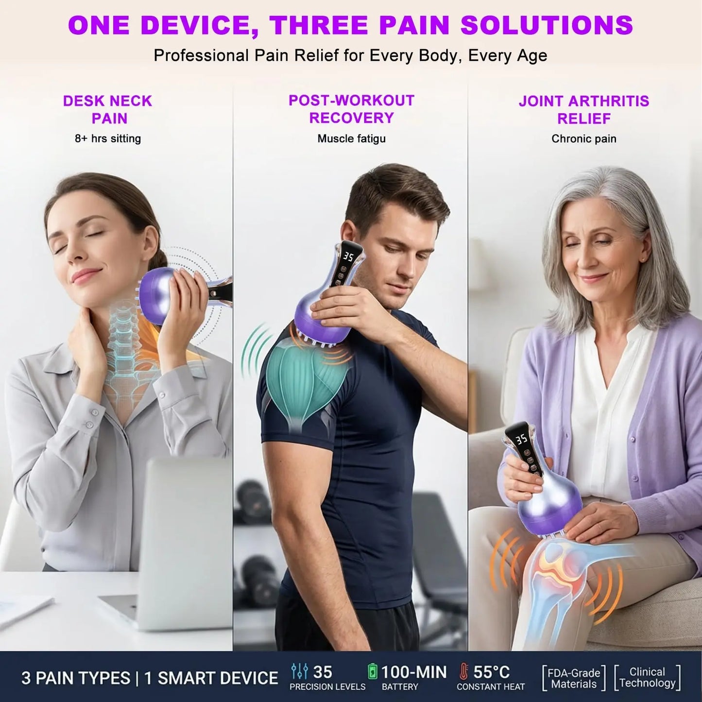 Electric Cellulite Massager Body Sculpting Machine Lymphatic Drainage Meridian Brush Microcurrent Heating Vibration Slimming Skin Tightening Weight Loss Device Detox Anti-Cellulite Muscle Relax Massager Neck Back Waist Leg Be