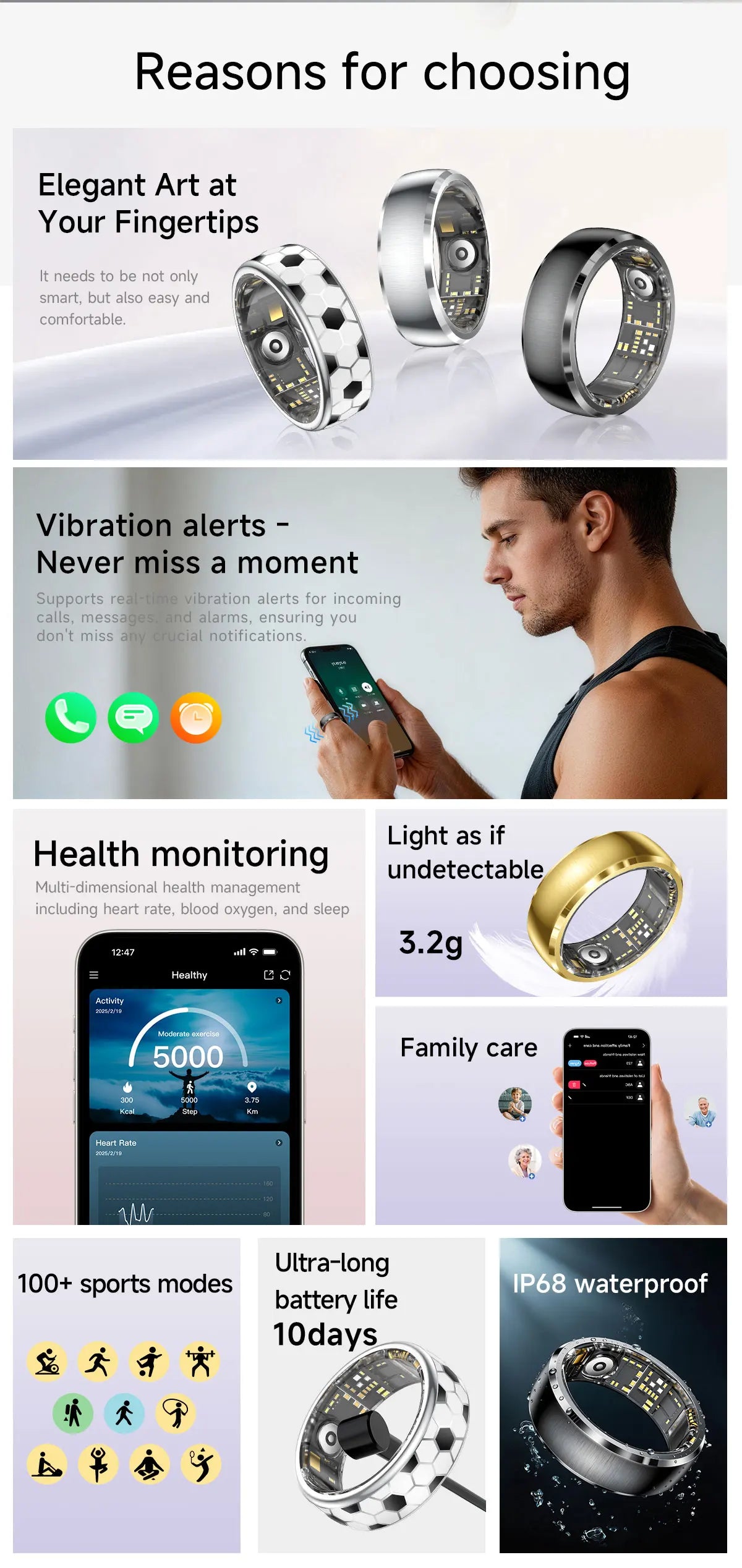 （Local USA）Football Smartring  Incoming Call Vibration Alerts Smart Ring Gesture Control Messages Alarms Vibration Health Monitoring Smartring Women Men