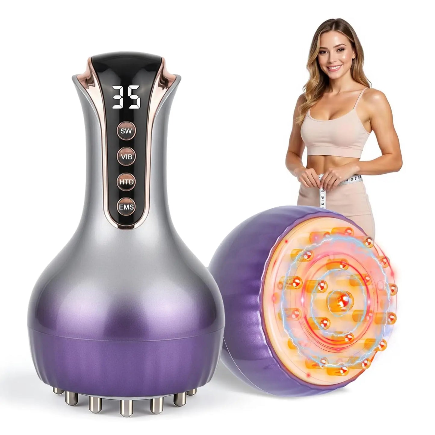 Electric Cellulite Massager Body Sculpting Machine Lymphatic Drainage Meridian Brush Microcurrent Heating Vibration Slimming Skin Tightening Weight Loss Device Detox Anti-Cellulite Muscle Relax Massager Neck Back Waist Leg Be