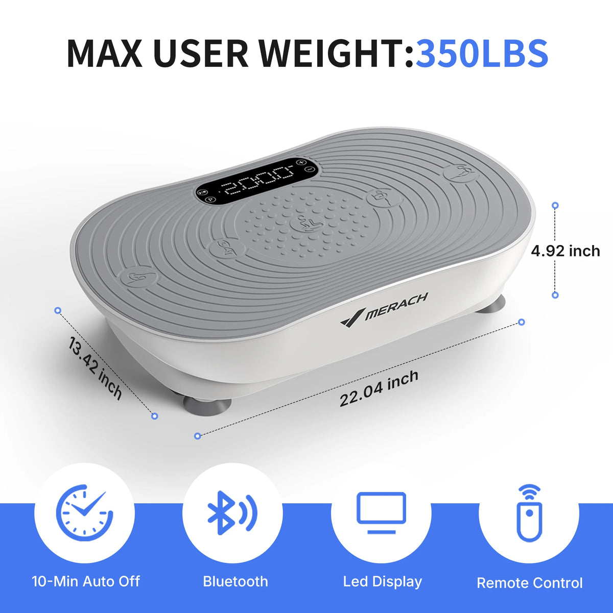 Merach Vibration Plate Exercise Machine with Digital Display Built-in Speakers, Whole Body Workout Weight Loss 350lbs Capacity for Lymphatic Drainage Home Fitness Equipment