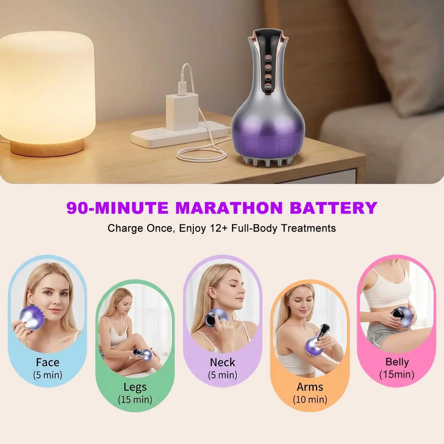 Electric Cellulite Massager Body Sculpting Machine Lymphatic Drainage Meridian Brush Microcurrent Heating Vibration Slimming Skin Tightening Weight Loss Device Detox Anti-Cellulite Muscle Relax Massager Neck Back Waist Leg Be