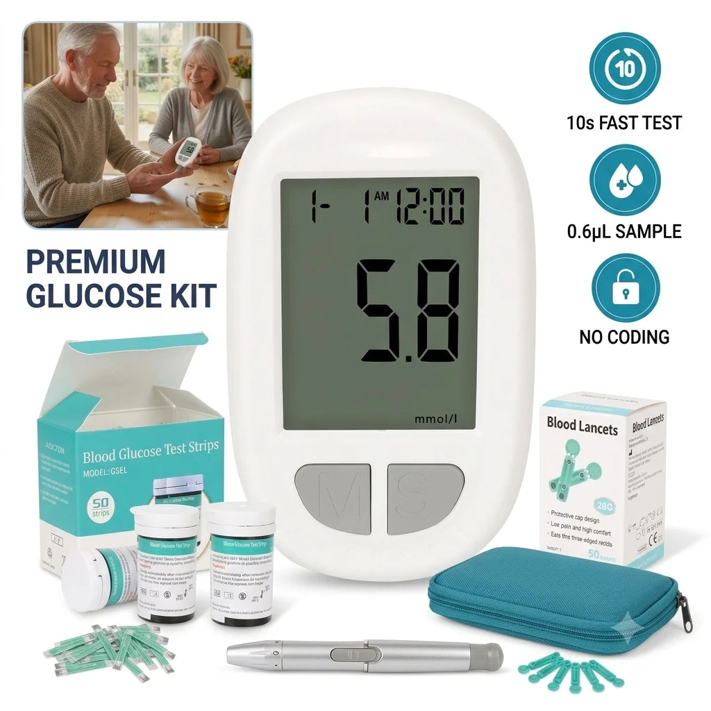 Blood Glucose Monitor Diabetes Tester Kit Medical Blood Sugar Meter Glucometer with 50 Test Strips 50 Lancets Lancing Device Portable Household Health Care Monitor for Elderly Pregnant Auto-Coding 10s Fast Result mmol/L High