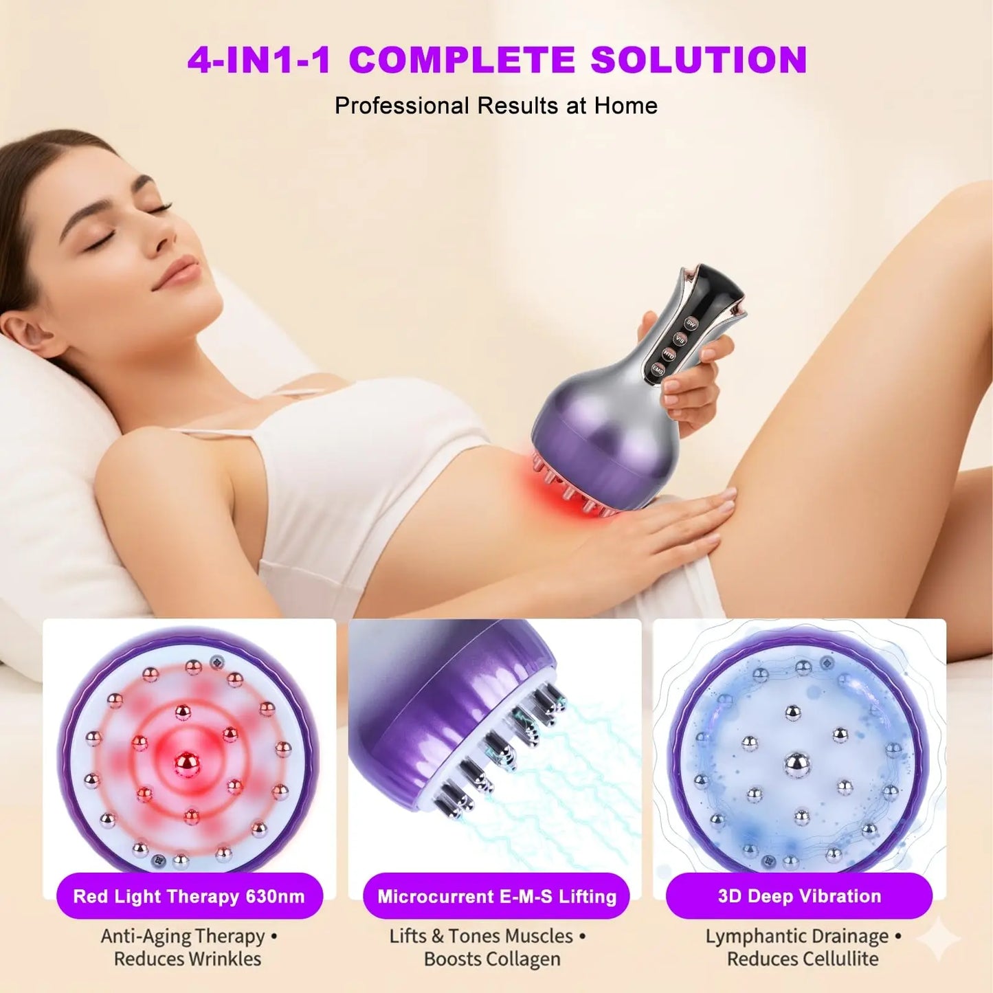 Electric Cellulite Massager Body Sculpting Machine Lymphatic Drainage Meridian Brush Microcurrent Heating Vibration Slimming Skin Tightening Weight Loss Device Detox Anti-Cellulite Muscle Relax Massager Neck Back Waist Leg Be