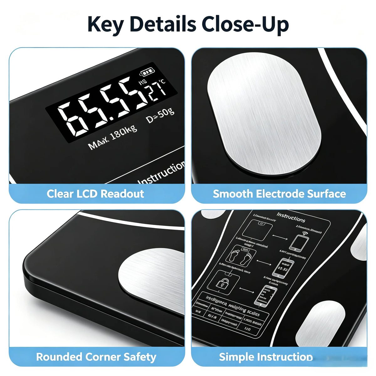 Digital Body Fat Scale, High Precision Body Composition Analyzer, Tempered Glass Bathroom Weight Scale with LCD Display for BMI, Body Fat, Weight Monitoring