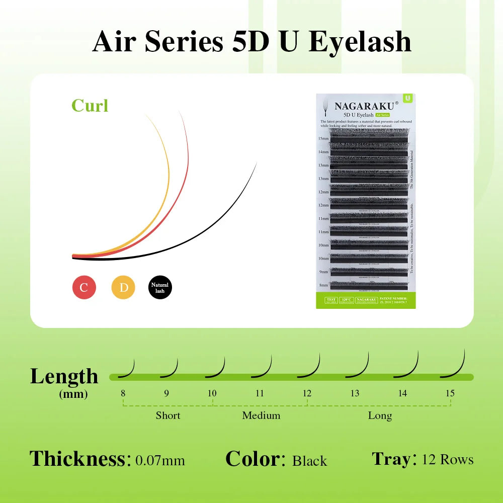 NAGARAKU 5cases 5D U Shape Lashes Soft Natural Eyelash Extensions Fast Free Delivery Ship from USA