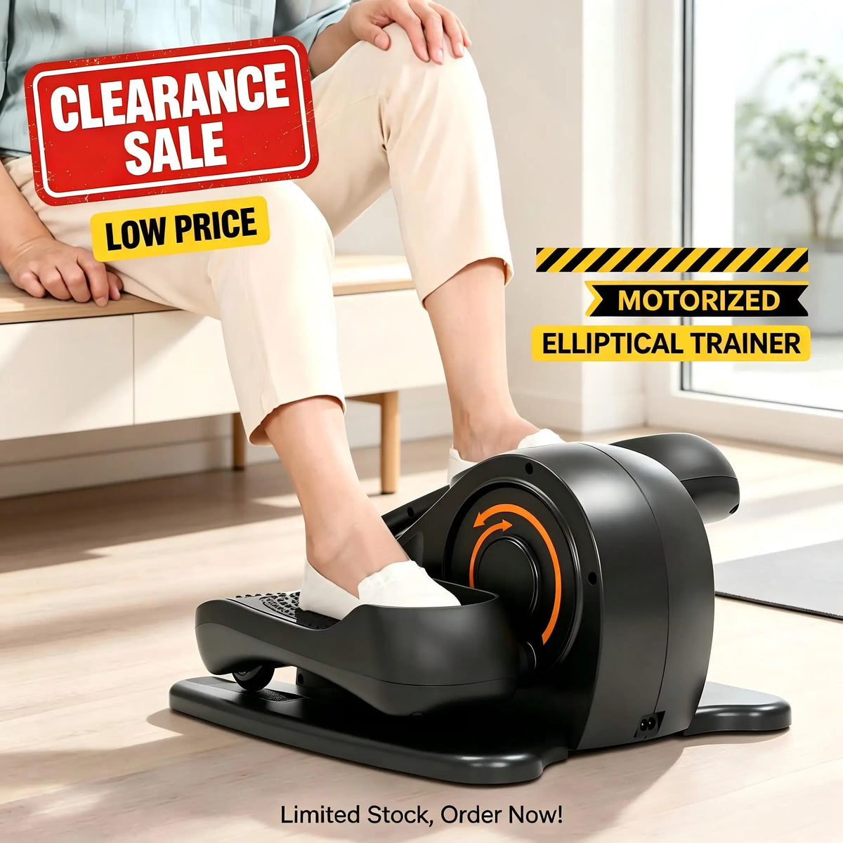Under Desk Foot Pedal Elliptical Exerciser, 50W Motorized Trainer Forward & Reverse Direction, LED Display Compact Sitting Exercise Machine for Seniors & Office Workers
