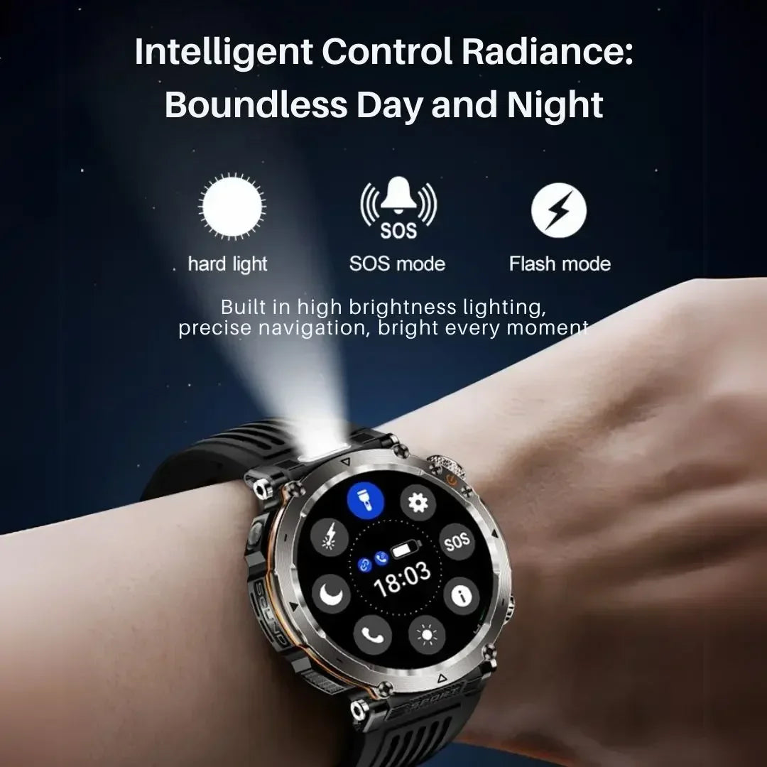 EFFEOKKI Sport Rugged Smart Watch with Compass Outdoor Wireless Calling IP68 Waterproof Flashlight 1.7" Screen Altitude Monitor