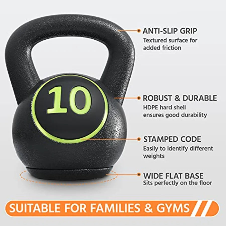 Home gym kettlebell sets: cast iron black 4-piece weight set 5lb/10lb/15lb/20lb for full-body strength training and fitness wor