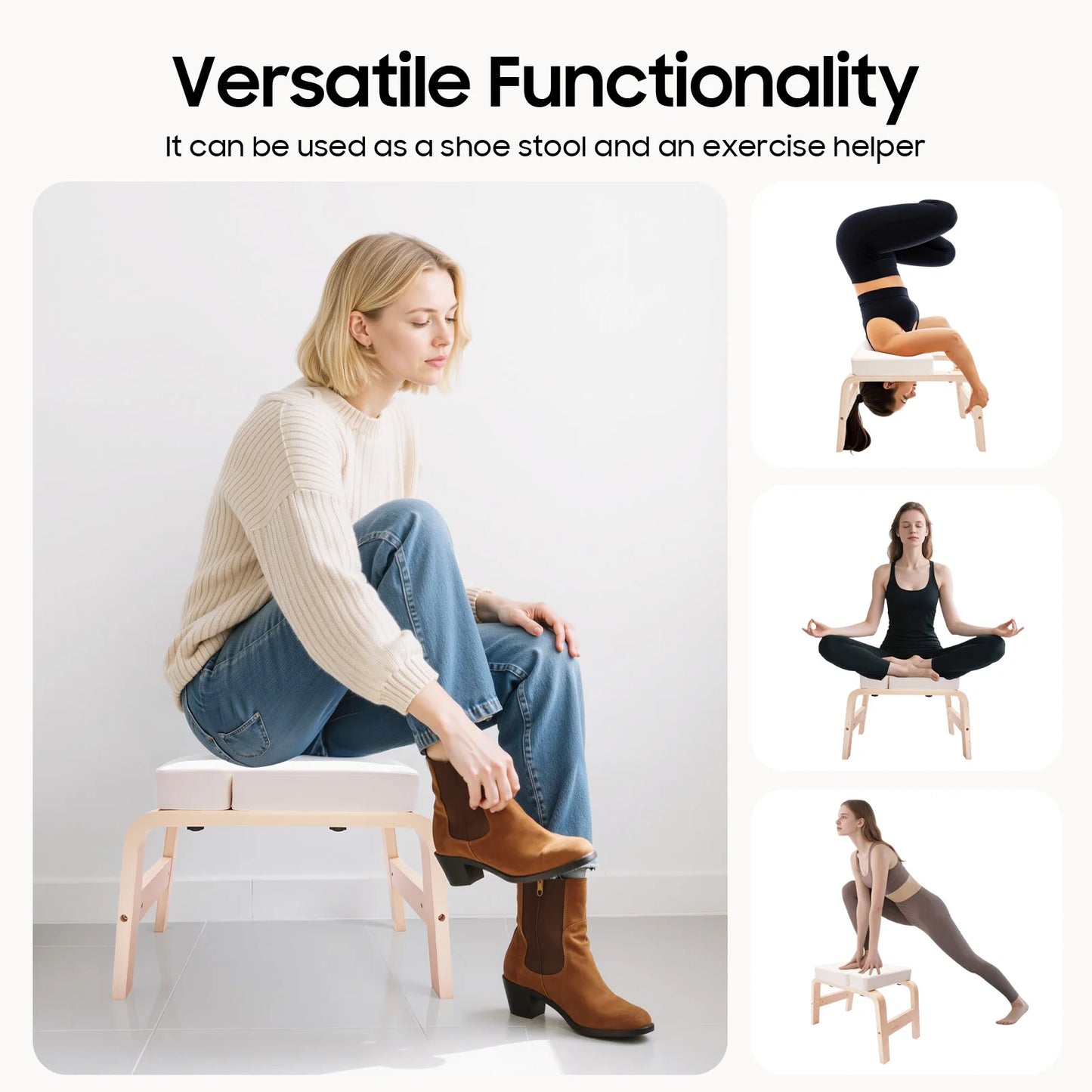 Yoga Headstand Stool Wood Stand Inversion Chair for Relieve Fatigue and Shape Body Yoga Inverted Stool Bench