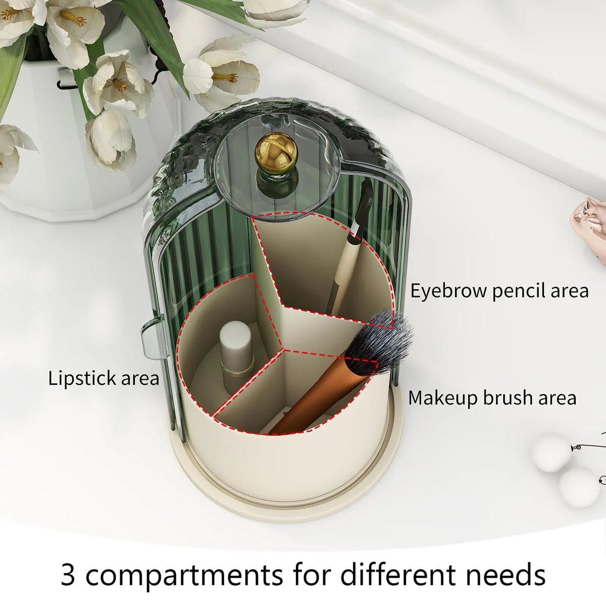 YOOLENS Makeup Brush Holder Organizer with Lid,360 Rotating Clear Dustproof Makeup Brushes Organizer for Vanity Desktop Bathroom