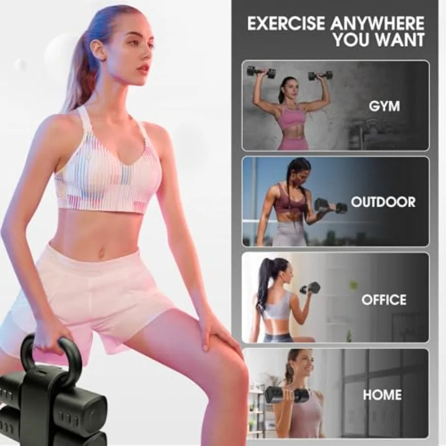 Home Exercise Training: Adjustable 2-in-1 Convertible Kettlebell Dumbbells Set Steel Black Quick-Change Weight Selection from 2