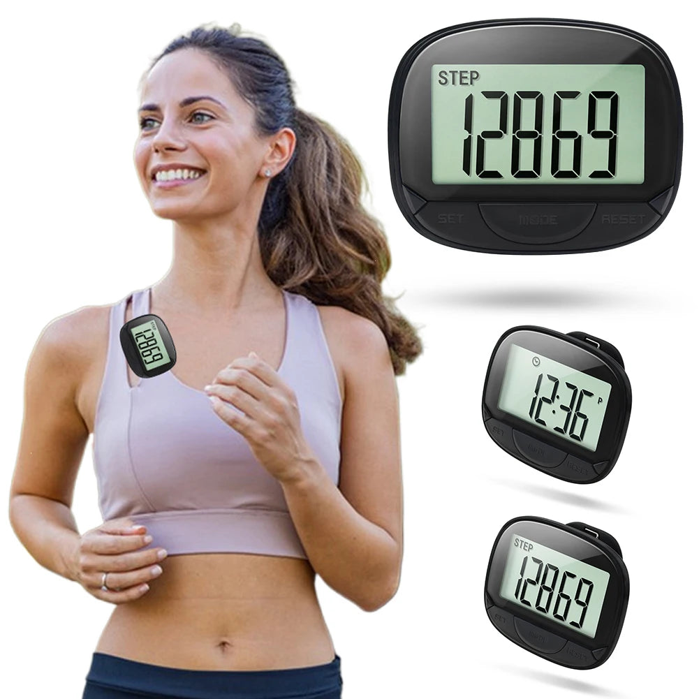 Clip-On Pedometer Electronic Pedometer Large Screen Simple Step Tracker Multifunctional for Adults Seniors Dog