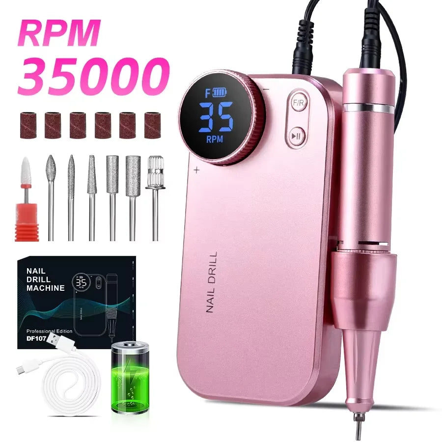 Cosprysmal Professional Nail Drill Kit, Cordless Electric Nail File With LCD Display, Rechargeable 4500mAh Battery Nail Efile For Acrylic & Gel Nails, Manicure Pedicure, Salon & Home Use For All Festival Gifts