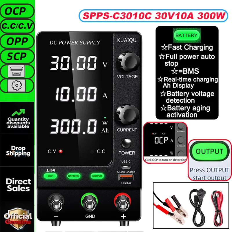 KUAIQU Lab Bench Power Supply Adjustable 3.7V 4.8V 12V 24V 48V 60V 72V 100V Battery Charging For R&D,Activate battery,BMS Test