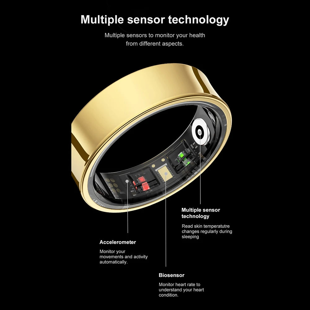 R09 Smart Ring 5ATM Waterproof Temperature Sport Health Ring Heart Rate Blood Oxygen Sleep Monitor w/ Charging Case Smartring