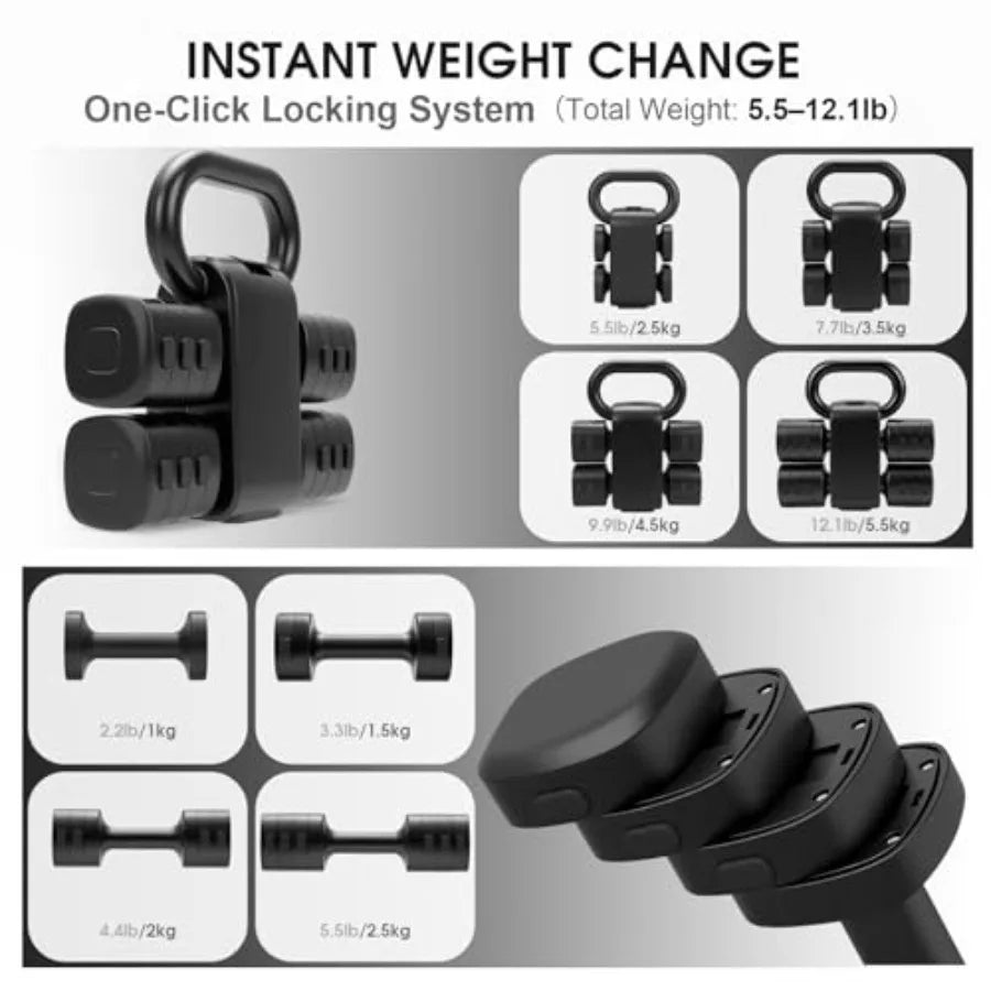 Home Exercise Training: Adjustable 2-in-1 Convertible Kettlebell Dumbbells Set Steel Black Quick-Change Weight Selection from 2