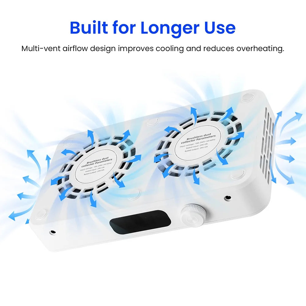 Brushless Nail Dust Collector Dual Turbo Fans Nail Vacuum Cleaner 5-Level Suction Two Hands Nail Dust Extractor Fans for Nail Salon Manicure Table