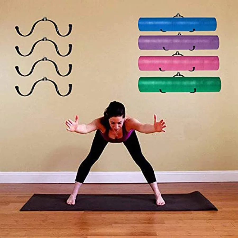 Wall Mount Yoga Mat Foam Roller and Towel Rack Hooks, Exercise Mat Storage Shelf for Hanging Yoga Strap and Resistance Bands at