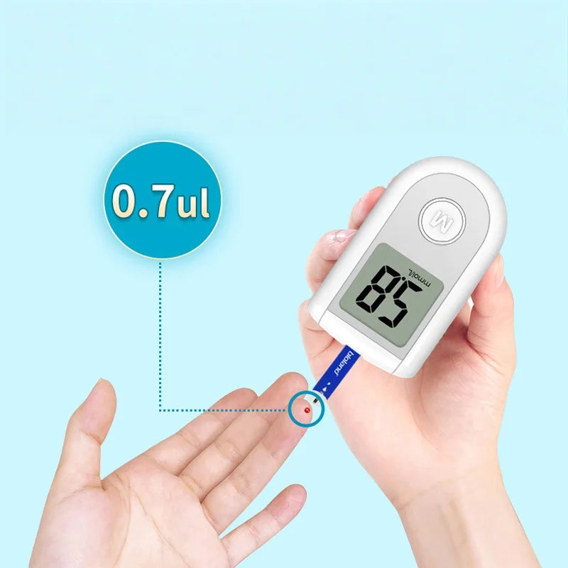 New Blood Glucose Meter Kit No Coding with 50pcs Strips Lancets 0.7ul 5s Fast Results Memory Blood Sugar Monitor for Home Use Tool