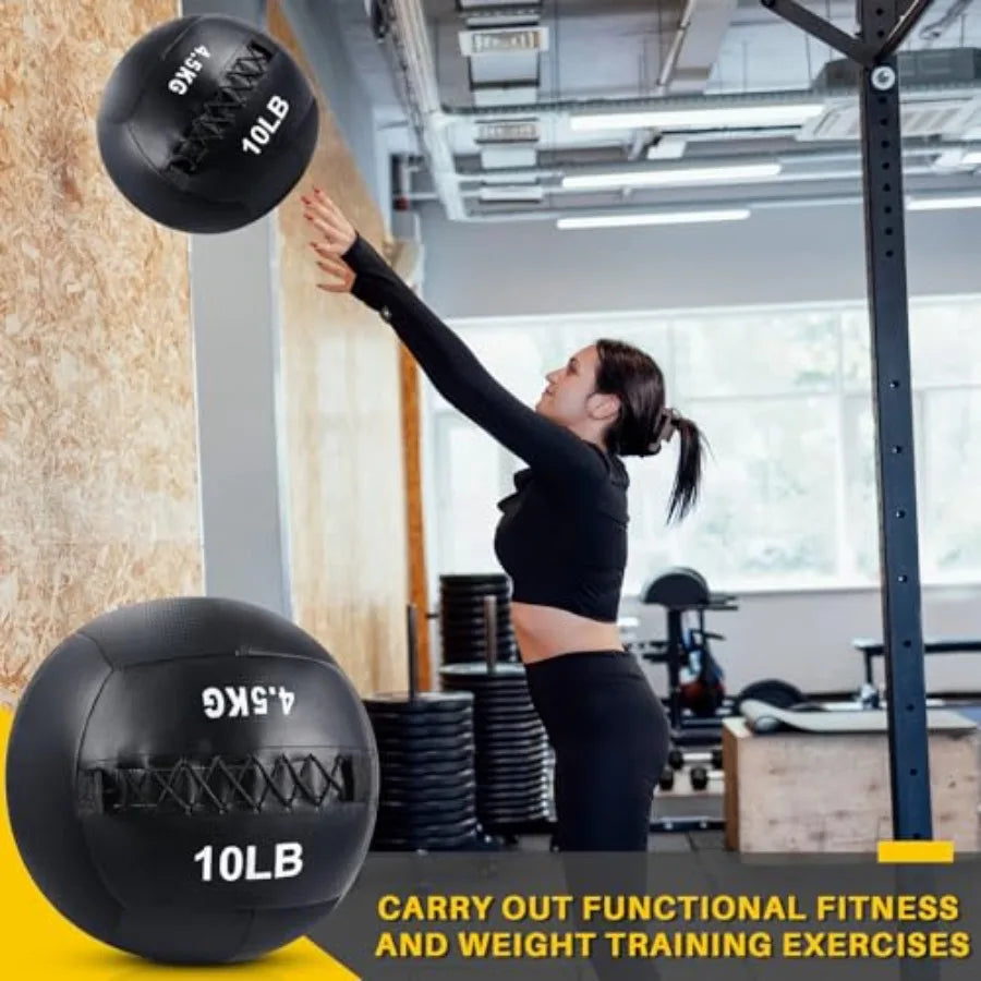 Soft Wall Medicine Ball for Exercise Fitness: Rubber Black Non-Slip Grip Slam-Resistant for Strength Core Lunge Partner Toss Tr