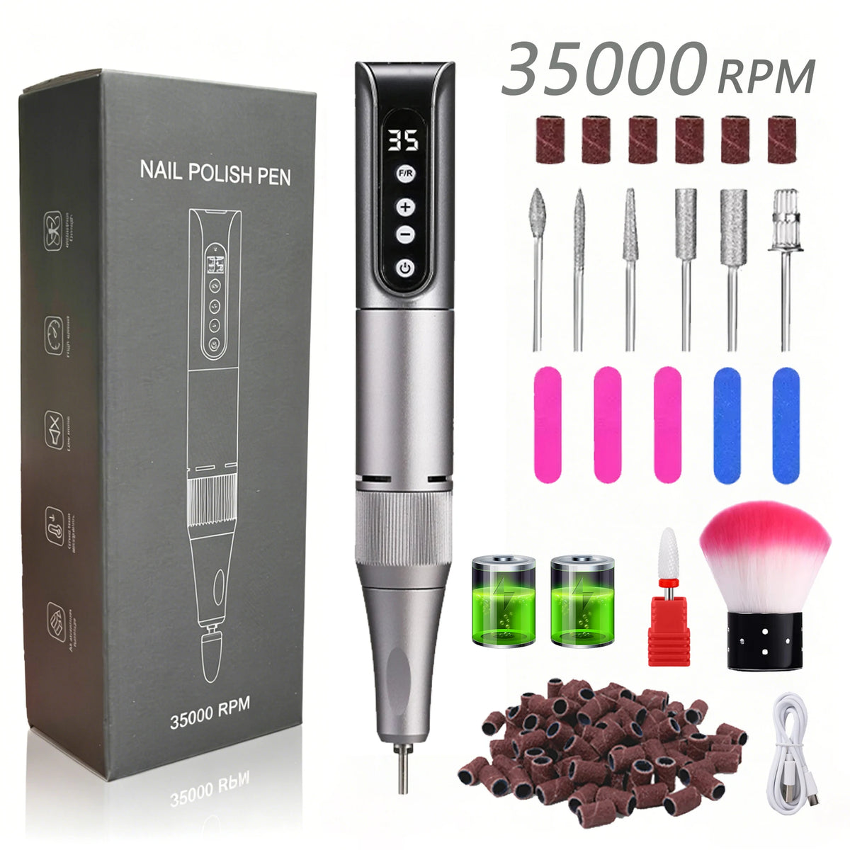 Professional Wireless Charging Electric Nail Drill Machine, Portable Nail File Grinder, Manicure Pedicure Kit for Home & Salon Use