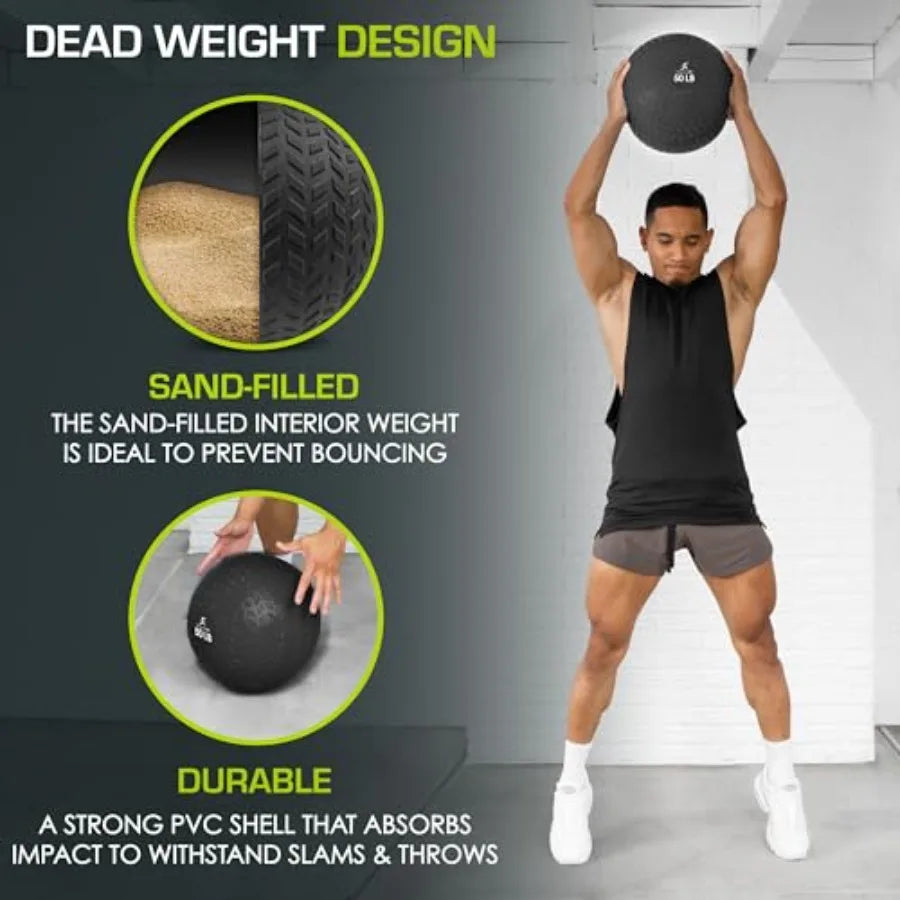 Slam Medicine Balls for Strength and Conditioning Cardio and Core Workouts: 5-50lbs Dead Weight Balls with Smooth and Tread Tex