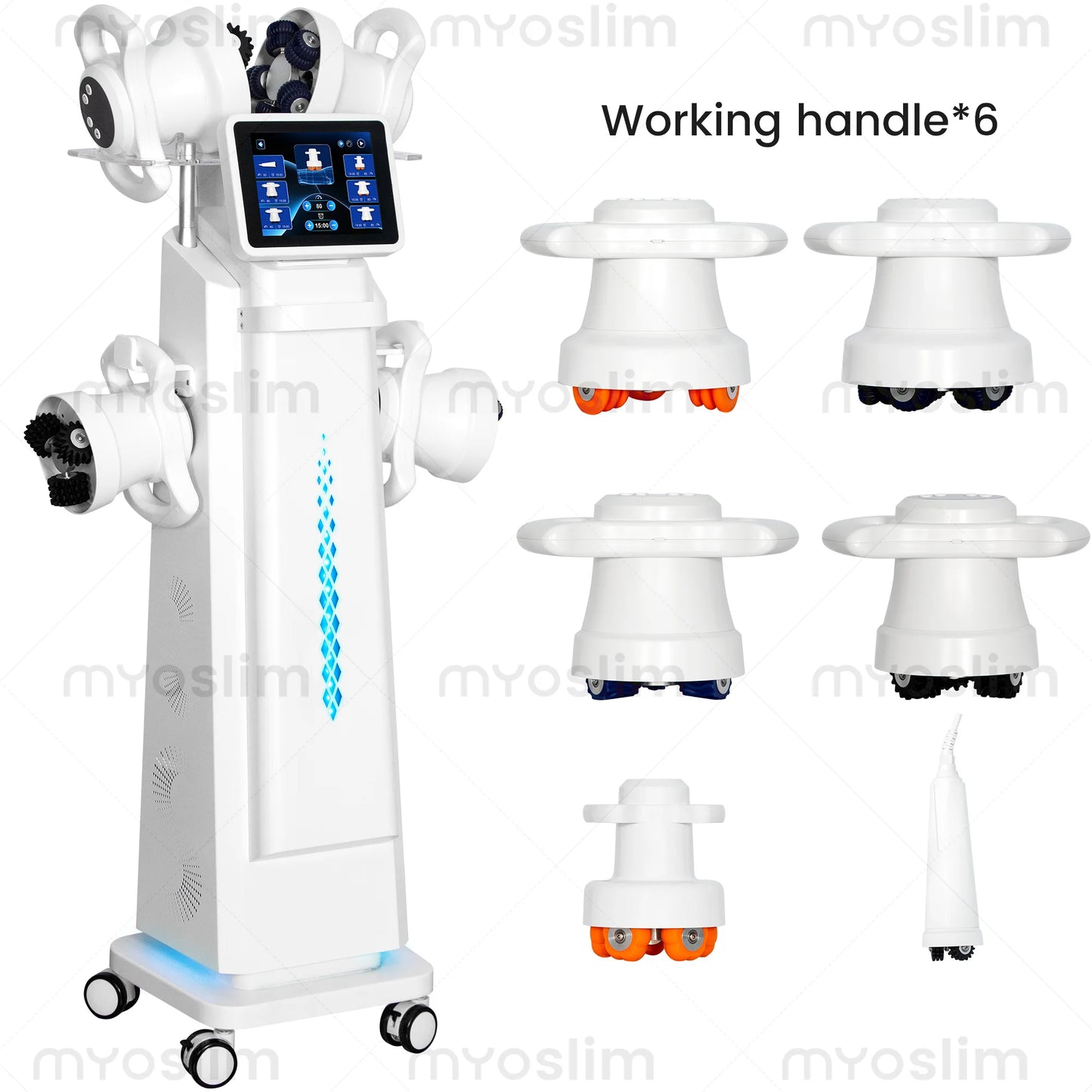 Vertical 6-Handle Synchronous Roller Machine 360° Rotation Red Blue Light Lymph Circulation Body Sculpting Device