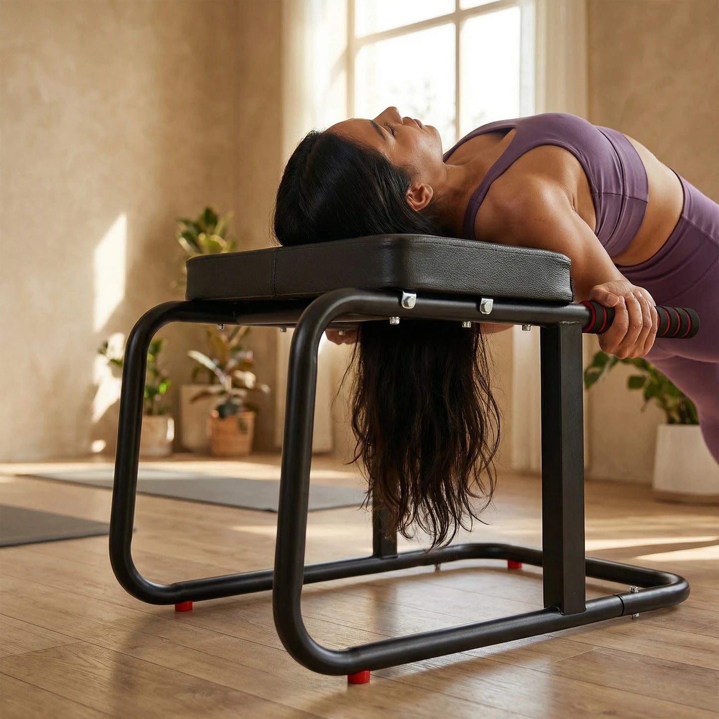 Yoga Headstand Stool with Anti-Slip Mat Yoga Inversion Chair Metal Frame & PU Pads for Back Decompression Strength Training
