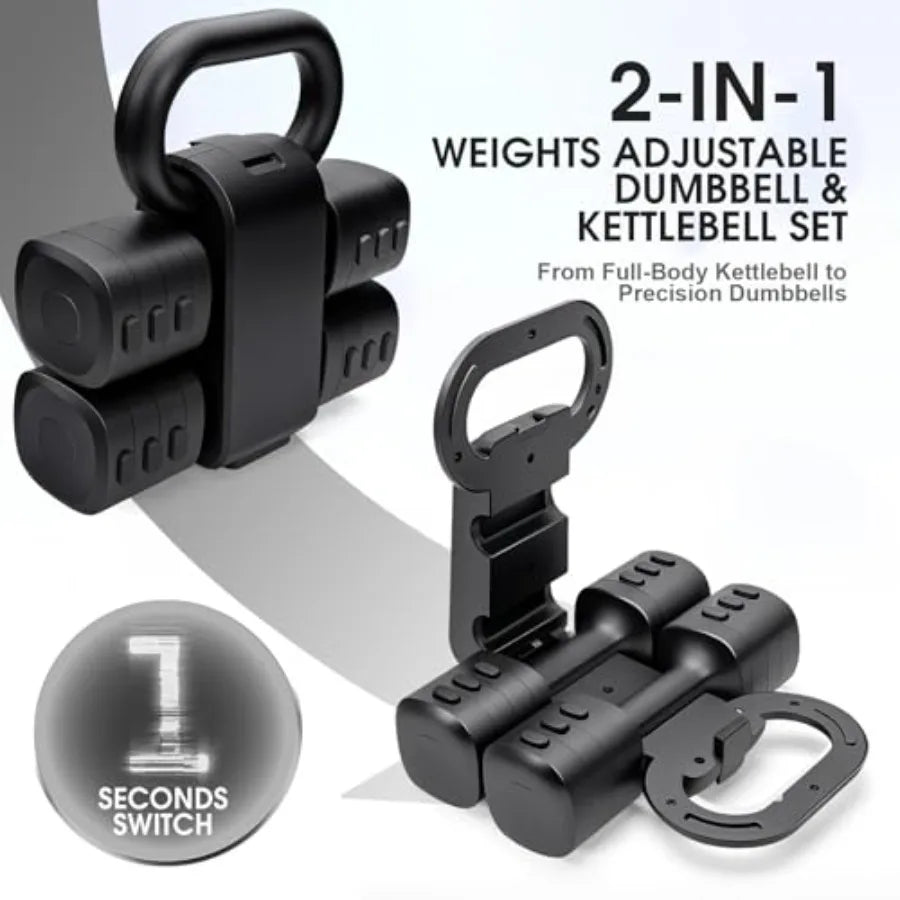 Home Exercise Training: Adjustable 2-in-1 Convertible Kettlebell Dumbbells Set Steel Black Quick-Change Weight Selection from 2
