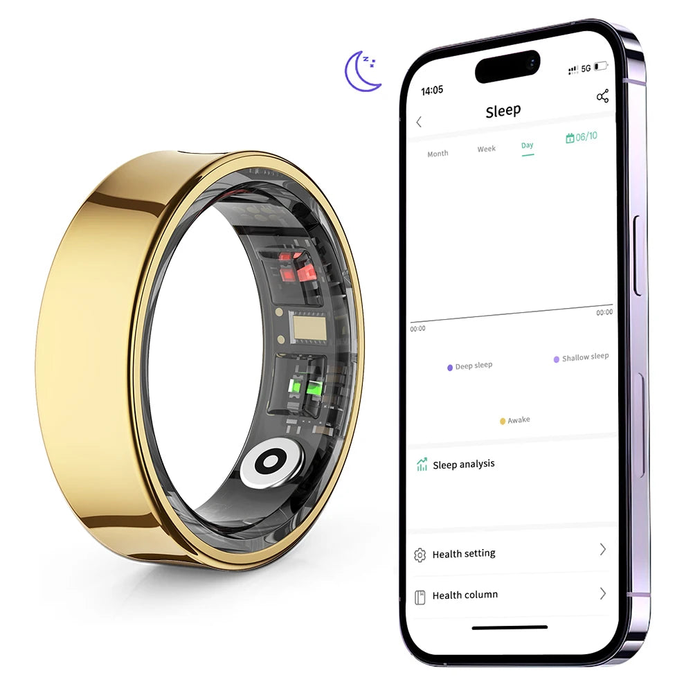R09 Smart Ring 5ATM Waterproof Temperature Sport Health Ring Heart Rate Blood Oxygen Sleep Monitor w/ Charging Case Smartring