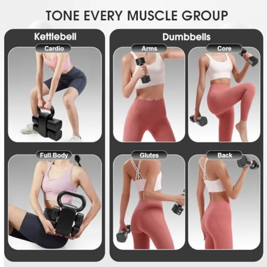 Home Exercise Training: Adjustable 2-in-1 Convertible Kettlebell Dumbbells Set Steel Black Quick-Change Weight Selection from 2