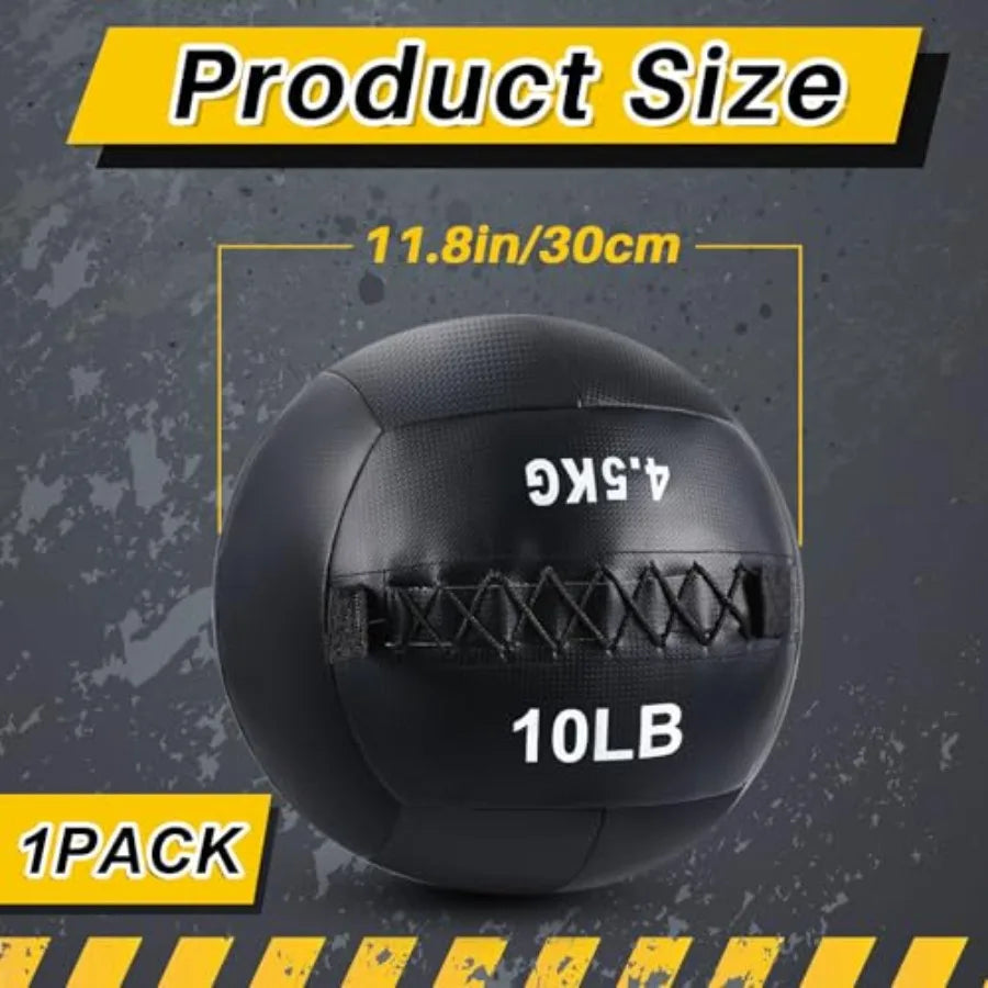 Soft Wall Medicine Ball for Exercise Fitness: Rubber Black Non-Slip Grip Slam-Resistant for Strength Core Lunge Partner Toss Tr