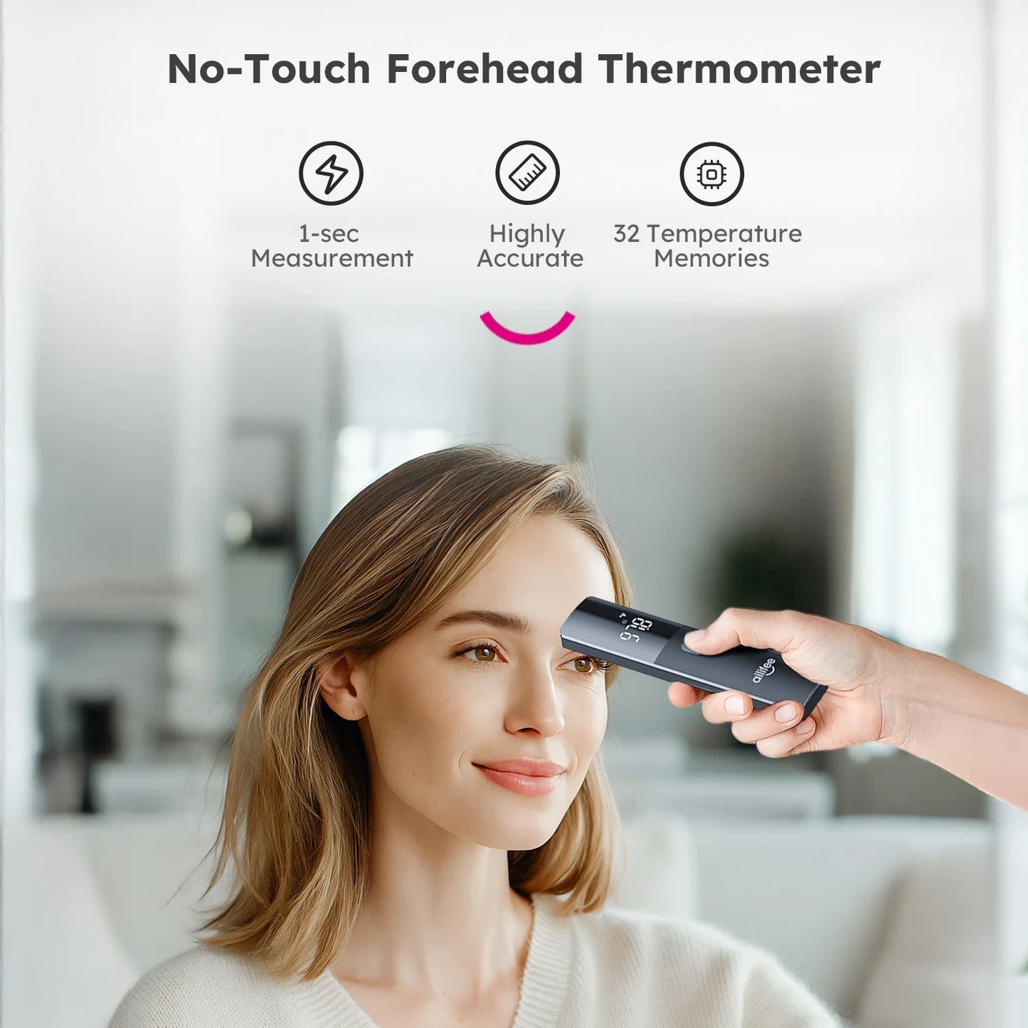 AILIFEE Forehead Thermometer for Adults & Kids, No Touch Digital Thermometer with 1s Fast Accurate Readings, LED Backlit Display, Fever Alarm, 32 Memories, ℃/℉ Switch, AET-R1F1