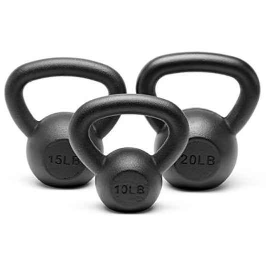 Gym Use Powder Coated Solid Cast Iron Kettlebell Weights Set 5lb to 45lb Black Durable Non-Slip Grip