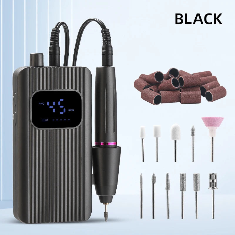 45000RPM Professional Electric Nail Drill Machine, Portable Rechargeable Nail File for Gel Nail Remover, Manicure Pedicure Polishing Tool for Salon & Home Use