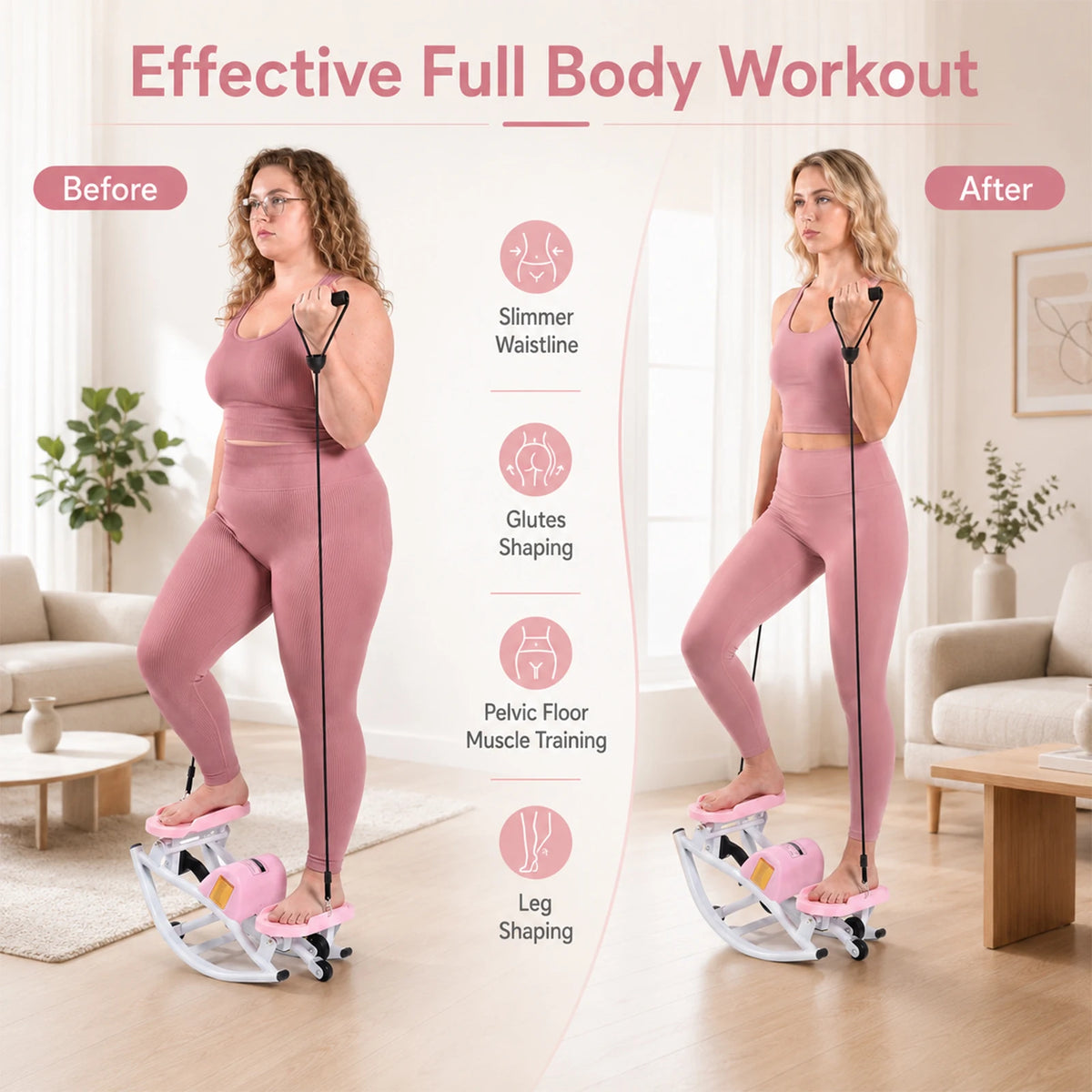 Side-to-Side Rock Stepper, U-Shaped Low-Impact Fitness Stepper with Resistance Bands for Home Gym, Joint-Friendly Cardio with Digital Display and Non-Slip Mat