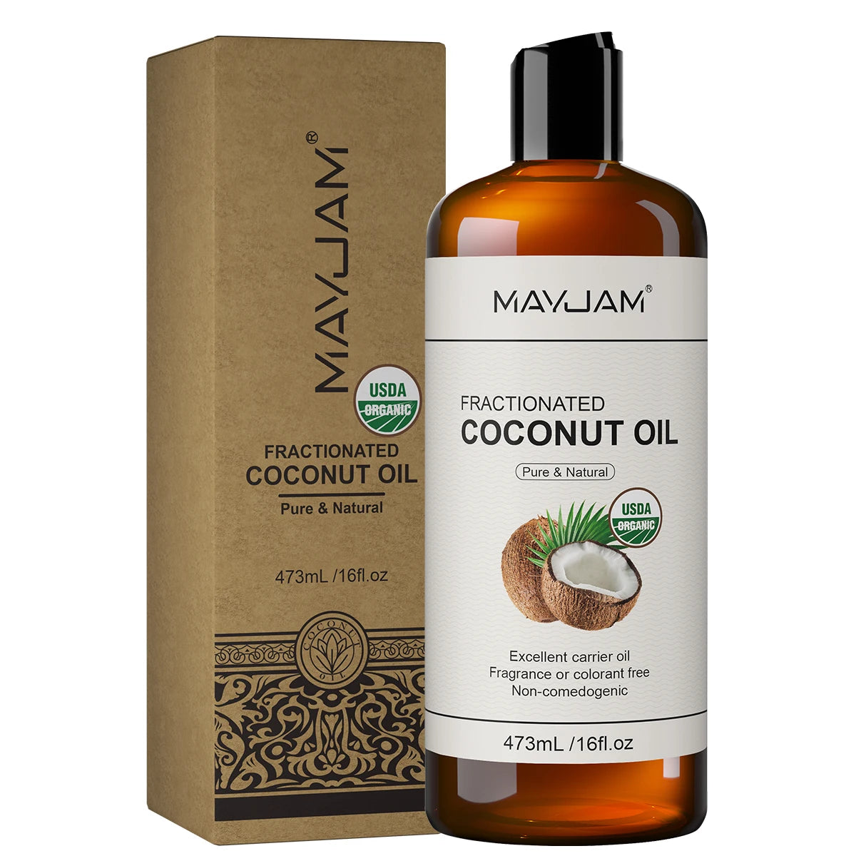 MAYJAM 473ml Pure Organic Castor Oil Cold Pressed Fractionated Coconut Oil Moisturizing for Skin & Hair Care ,Body Massage Oil Dilute Essential Oil