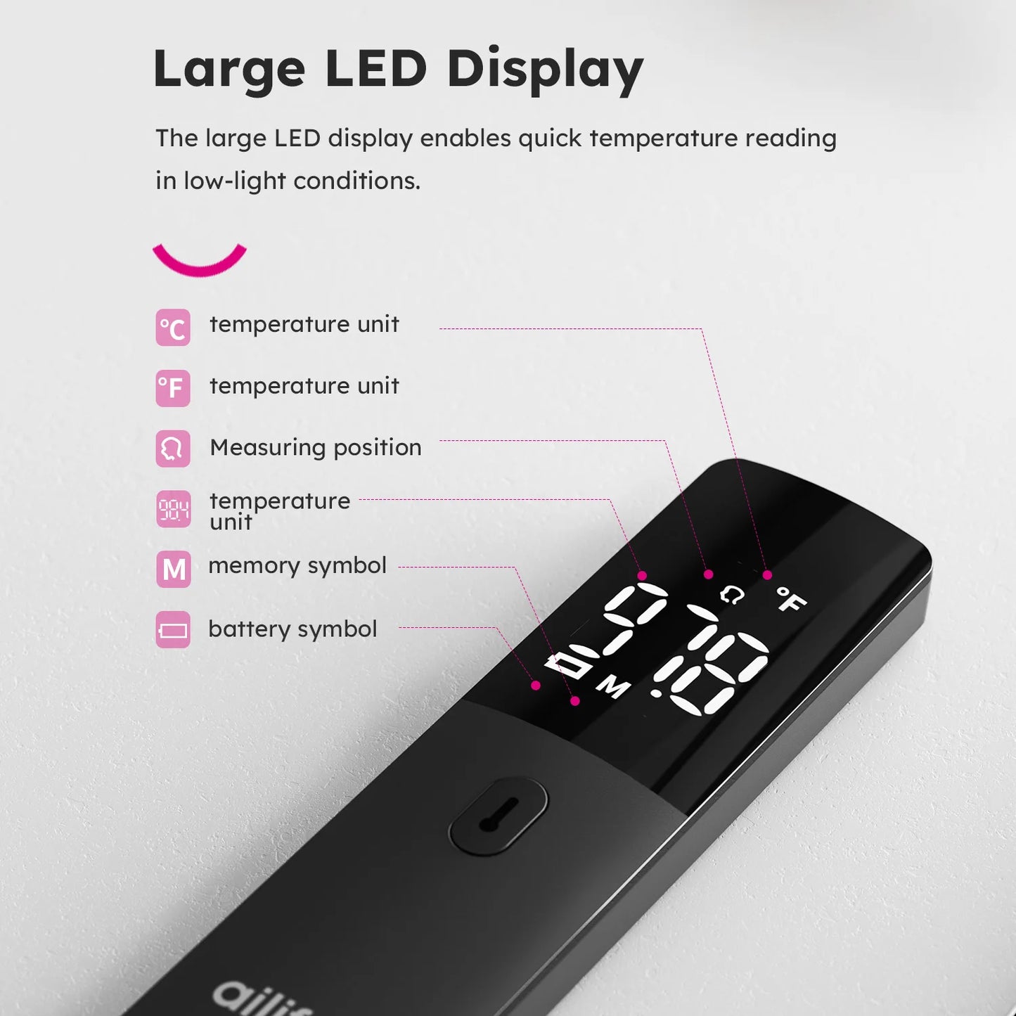 AILIFEE Forehead Thermometer for Adults & Kids, No Touch Digital Thermometer with 1s Fast Accurate Readings, LED Backlit Display, Fever Alarm, 32 Memories, ℃/℉ Switch, AET-R1F1